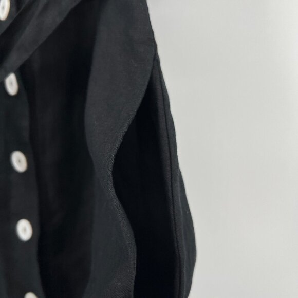 Quince Women's Black Linen Button Front Dress sz M Midi A-Line Belt Short Sleeve - Picture 6 of 9